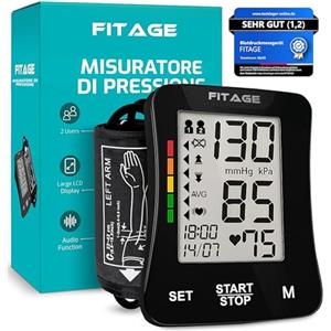 FITAGE Misuratore di Pressione da Braccio Digitale con Controllo del Polso, Memoria e Controllo del Posizionamento del Bracciale per Circonferenze da 22 a 42 cm