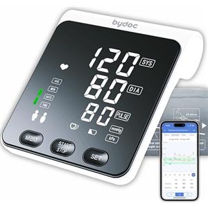 BYDOC Misuratore Pressione da Braccio, Clinicamente Validato, Facile da usare, con App per Salvataggio Dati e monitoraggio Pressione Arteriosa e Frequenza Cardiaca BYDOC