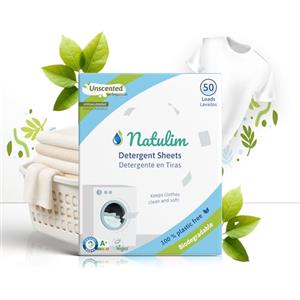 Natulim - Detersivo in strisce per lavatrice (50 lavaggi) - Include effetto morbidi, ecologico, anallergico, Zero Waste, Made in EU - Set pulito e morbido senza sporcare il pianeta (Senza Profumo)