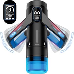 Eanatoys Masturbtore per Uomini Automatico Sex Toys, 9 Modalità Di Spinta e 9 di Vibrazione Sex Machine, Design Della Maniglia Ad Ala Con Display LCD, Uomini Vibratore Masturbatore(Blue)