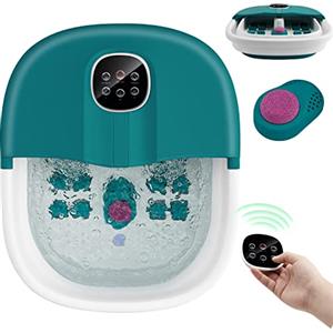 RELAX4LIFE Pediluvio Massaggiatore Piedi con Bolle di Vibrazione e Rulli, Idromassaggio Piedi con 3 Temperature Regolabili e Timer 20-60 Min, Perfetto per Sollievo dallo Stress (Verde scuro)