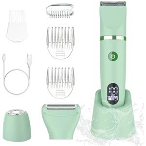 Scttomon Rasoio elettrico per donna Viso Bikini Corpo Tagliapeli corporeo per donna Epilatore per zona bikini Bikini-Trimmer Impermeabile IPX7 Display LCD Uso a secco/bagnato,Verde