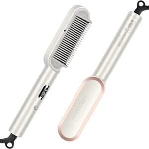 PARWIN PRO BEAUTY Spazzola lisciante per capelli ionici, ferro lisciante parwin pro beauty, capelli raddrizzatore spazzola con display a led, protezione anti-bruciore, 20s PTC riscaldamento e 4 regolazioni di
