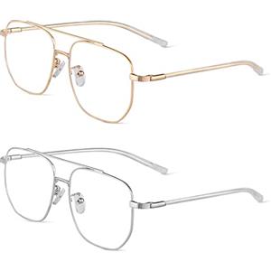 ACWOO Occhiali Anti-Luce Blu, 2 Pezzi Blocco Luce Blu con Poligono Montatura In Metallo, Occhiali Anti-Fatica per Uomini e Donne, Poligono-B, 51-15-Standaard