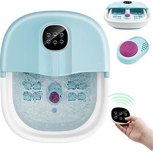 RELAX4LIFE Pediluvio Massaggiatore Piedi Elettrico Pieghevole con Bolle di Vibrazione e Rulli, 3 Temperature Regolabili e Timer 20-60 Min, Perfetto per Sollievo dallo Stress a Casa o Ufficio (Blu)