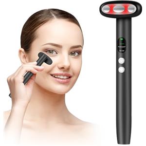 Aolso Massaggiatore Viso,Radiofrequenza Viso,Contorno Occhi Massaggiatore Antietà con Luce Rossa e Blu,Massaggiatore Elettrico per Contorno Occhi per anti-invecchiamento e Riduce le Rughe(Nero)