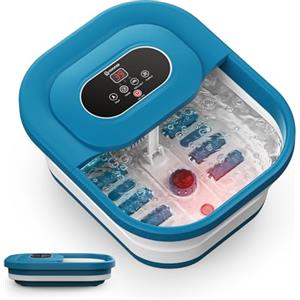 COMFIER Pedicure con massaggio e funzione di riscaldamento, massaggiatore per piedi pieghevole, funzione vibrante e frizzante, timer, pedicure pomice, 35 ℃-48 ℃, pedicure con 8 rulli shiatsu