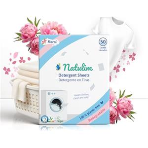 Natulim - Detersivo in strisce per lavatrice (50 lavaggi) - Include effetto morbidi, ecologico, anallergico, Zero Waste, Made in EU - Set pulito e morbido senza sporcare il pianeta (Fragranza Floral)