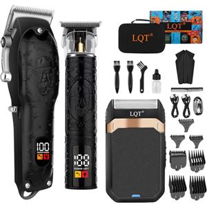 LQT Set di tagliacapelli professionale per uomini - rasoio elettrico senza fili per tagli di capelli, tagliacapelli da uomo, regalo per lui (nero)
