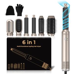 UKLISS Styler per capelli 6 in 1, set Pro Air Styler - 1000 W, spazzola rotonda ad aria, spazzola ad aria calda, spazzola per asciugacapelli, spazzola lisciante | per ricci, volume, levigatura e