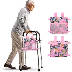 supregear Borsa Laterale per Deambulatori, Pochette Accessorio Resistente All'acqua per Deambulatori Pieghevoli, Trasporto Leggero a Mani Libere, Caddy Universale per Anziani, Rosa Floreale
