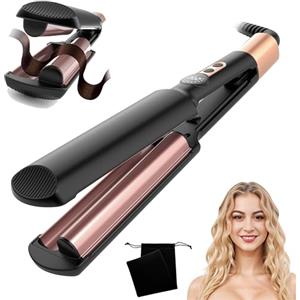 UKLISS - Mini ferro ondulato per capelli, 2 botti Beach Waves, 5 temps 120 - 200 ℃, taglia da viaggio Waver, sirena per capelli ondulati, arricciacapelli portatile