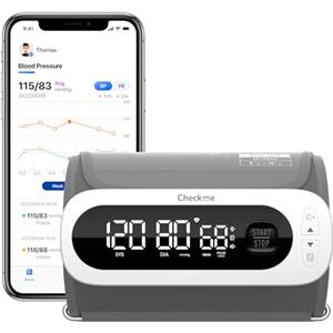 CheckMe BP2A Nexus Misuratore di Pressione da Braccio con Display Grande, Media di 3 Misurazioni, Bracciale Senza Fili (22-42 cm), App per iOS/Android, Lettura Facile & Precisione Professionale