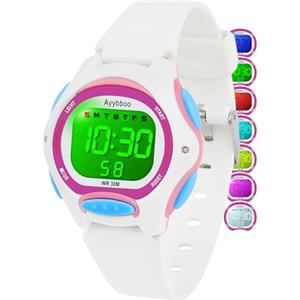 Ayybboo Orologio Digitale Bambino,7 LED Colorati,3ATM Impermeabile,Sveglia/Cronometro/Data,Orologio Sportivo da Polso per Ragazzi e Ragazze,Regalo Bambini 4-15 Anni