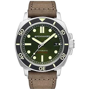 Spinnaker Mens 42mm Hull Diver Automatic Alligator Green 3 Hands Watch with Genuine Leather Strap SP-5088-03