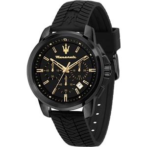 Maserati Orologio da uomo, Collezione Successo, in Acciaio, Cinturino in Silicone, Nero, 44 mm, Regalo Uomo - R8871621011