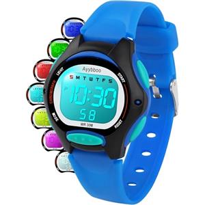 Ayybboo Orologio Digitale Bambino,7 LED Colorati,3ATM Impermeabile,Sveglia/Cronometro/Data,Orologio Sportivo da Polso per Ragazzi e Ragazze,Regalo Bambini 4-15 Anni