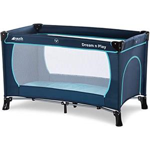 hauck Lettino da Viaggio Dream N Play Plus - Culla Neonato fino a 15kg - Letto Pieghevole 60x120cm - Box Bambini con Uscita Laterale - Borsa Inclusa - Navy Aqua