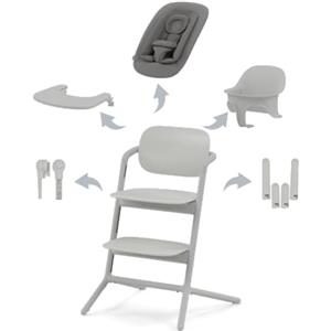 CYBEX Gold LEMO Seggiolone 4-in-1, 0 - 99 Anni, Dalla Nascita, Include Sdraietta, Sedile per Bambini, Vassoio, Riduttore per Neonati, Poggiatesta e Adattatore, Alluminio/Plastica, Suede Grey (Grigio)