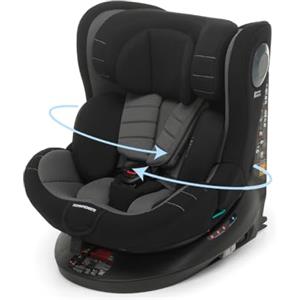 Foppapedretti FP360 Quick i-Size, Seduta Girevole a 360°, per bambini da 40 a 150 cm di altezza, 0-12 anni, conforme ECE R129, Fissaggio Dualfix (Isofix e non), Safe Body Protection, Black
