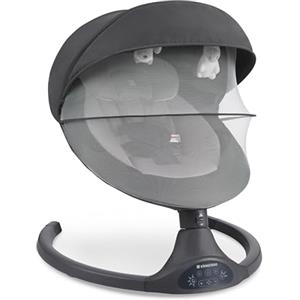 Kikka Boo Sdraietta Neonati Elettrica CODIE, Dondolo Elettrico per Neonati con Bluetooth, 5 Velocità, Schienale Regolabile, 10 Melodie, Fino a 9 kg, Grigio scuro