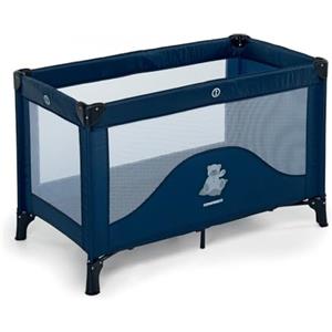 Foppapedretti Lettino da Viaggio Teddytour, Pieghevole, Grande Aerazione tramite Inserti in Rete Laterali, Piedini aggiuntivi per maggiore Stabilità, Custodia da Viaggio, 78x67x127 cm (aperto), Blu