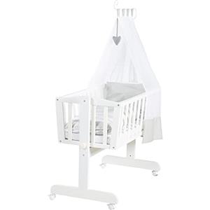 roba Culla Completa "Heartbreaker" 40x90cm, Legno Bianco, Piumino e Cuscino, Biancheria da Letto, Materasso e Baldacchino