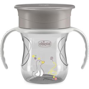 Chicco Perfect Cup Primo Bicchiere per Bambini 200 ml, 1 Tazza Biberon 12+ Mesi per Imparare a Bere, con Membrana in Silicone a 360° e Manici Rimovibili, senza BPA, Grigio