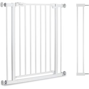 hauck Clear Step 2 + Estensione da 9 cm, Bianco - Cancelletto per Bambini Cani, Larghezza Regolabile da 84 a 89 cm, Alto 77 cm, Base Piatta, Apribile con una Mano in Entrambe Direzioni, per Interno