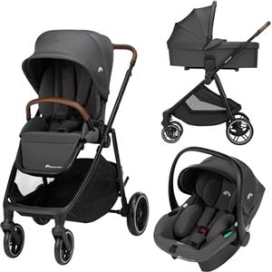 Bebeconfort Luvia Trio, Passeggino Trio 3 in 1, 0-4 anni (0-22 kg), Passeggino Neonato, Seggiolino Auto, Navicella, Chiusura Veloce, Maniglione Regolabile, Ruote Ammortizzate, Mineral Graphite
