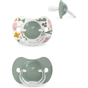 Suavinex Confezione 2 Ciucci con Tettina in Silicone Simmetrica SX Pro, per Bambini +18 Mesi, Ciuccio Neonato, con Tettina Piatta e Flessibile, Walk in the Park Verde