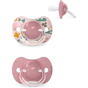 Suavinex Confezione 2 Ciucci con Tettina in Silicone Simmetrica SX Pro, per Bambini +18 Mesi, Ciuccio neonato, con Tettina Piatta e Flessibile, Walk in the Park Rosa
