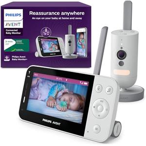 AVENT PHILIPS Avent Connected Baby Monitor con Wi-Fi, telecamera HD di alta qualità, visione notturna a infrarossi, rilevamento del pianto, audio bidirezionale, 12 ore di autonomia, modello SCD951/26