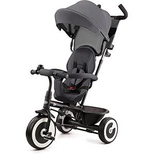 kk Kinderkraft Kinderkraft ASTON Triciclo bambini dai 9 Mesi fino 25 kg, Passeggino con Maniglione regolabile, Bici, Sedile girevole Fronte Mamma e Strada, Cappottina pieghevole, Ruota libera, Grigio
