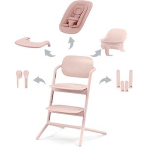 CYBEX Gold LEMO Seggiolone 4-in-1, 0 - 99 Anni, Dalla Nascita, Include Sdraietta, Sedile per Bambini, Vassoio, Riduttore per Neonati, Poggiatesta e Adattatore, Alluminio/Plastica, Pearl Pink (Rosa)
