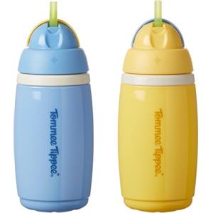 Tommee Tippee Tazza Termica con Cannuccia Flessibile, 266 ml, Borraccia Antigoccia per Bambini dai 12 Mesi in Su, con Chiusura a Scatto per Tenere la Cannuccia Pulita, Blu e Giallo, Confezione da 2