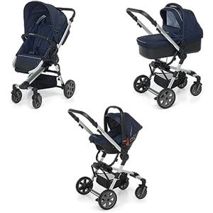 Foppapedretti Trio Supertres I-Size, Sistema Modulare Combinato per Bambini, Navicella Passeggino e Seggiolino auto I-Size, Maniglione e Poggiagambe Regolabili, conforme ECE R129, Navy