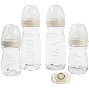 Bebeconfort Kit Biberon Neonato Physio Air Care, Biberon Vetro Anticolica, 0+ Mesi, Include 4 Biberon, un Succhietto Anatomico e Tettarelle in Silicone, Sand