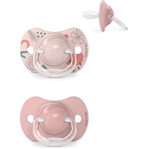 Suavinex Confezione 2 Ciucci con Tettina in Silicone Simmetrica SX Pro, per Bambini 6-18 Mesi, Ciuccio Neonato, con Tettina Piatta e Flessibile, Walk in the Park Rosa