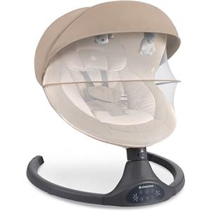 Kikka Boo Sdraietta Neonati Elettrica CODIE, Dondolo Elettrico per Neonati con Bluetooth, 5 Velocità, Schienale Regolabile, 10 Melodie, Fino a 9 kg, Beige