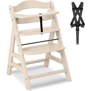 hauck Seggiolone Pappa in Legno Alpha+ - Seggiolone Evolutivo da 6 mesi fino a 90 kg - Sedia Evolutiva con Barra Frontale, Cintura Inguinale e a 5 Punti - Legno Certificato FSC® - Vaniglia