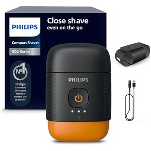 Philips Shaver Serie 500 - rasoio elettrico compatto, sistema Lift & Cut, lame SteelPrecision, testine flessibili 3D, rasatura Wet & Dry, custodia e blocco da viaggio, copritestina magnetico, S595/05