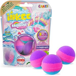 INKEE Pack Color Rainbow World - Confezione da 3 bombe da bagno profumate per bambini, 3 palline da bagno con 3 diversi strati di colore (rosa, viola e blu), aroma di zucchero filato e olio di argan