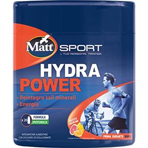 Matt Sport - Hydra Power - Integratore Alimentare in Polvere a Base di Magnesio e Potassio - Utile per il Reintegro dei Sali Mineri e Recupero Energie, Riduce la Stanchezza - Confezione da 400 g