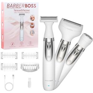 BarberBoss Rasoio elettrico donna, rasoio portatile 3 in 1, rasoio per corpo, bikini e viso, rasoio da donna senza fili Wet & Dry, epilatore per viso, rasoio donna ricaricabile tramite USB, QR-8003