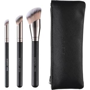 ENERGY Set di Pennelli per Trucco 3 in 1 con Custodia da Viaggio Portatile, Incluso Pennello per Fondotinta e Pennello per Correttore