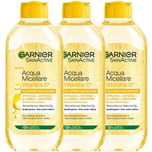 Garnier Acqua Micellare Tutto in 1 SkinActive, Con Vitamina C, Per Pelli Spente e Non Uniformi, Senza Risciacquo, 3 x 400 ml