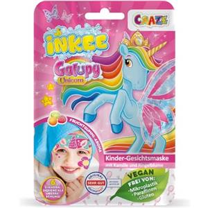 INKEE - Maschera facciale per bambini Galupy Unicorn con design a unicorno (ci sono 6 diversi disegni) con camomilla e calendula, 1 pezzo