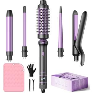 BESTOPE PRO Ferro arricciacapelli, set di ferro arricciacapelli 5 in 1 con piastra, spazzola termica, 3 ferri arricciacapelli in ceramica, 13 temperature, Lilla