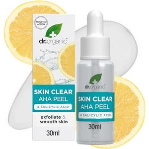 Dr.Organic Dr Organic Skin Clear AHA Peeling con acidi della frutta, siero esfoliante, acne, cicatrici, anti-imperfezioni, schiarente naturale, vegano, cruelty-free, senza parabeni e SLS, biologico, 30 ml